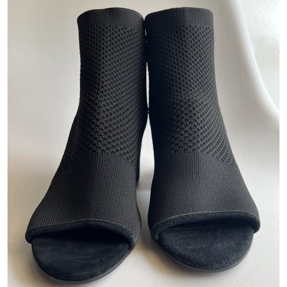 Eileen Fisher Croft Stretch Knit Open Toe Bootie Sz 9 Black Stretch Knit - Picture 2 of 14